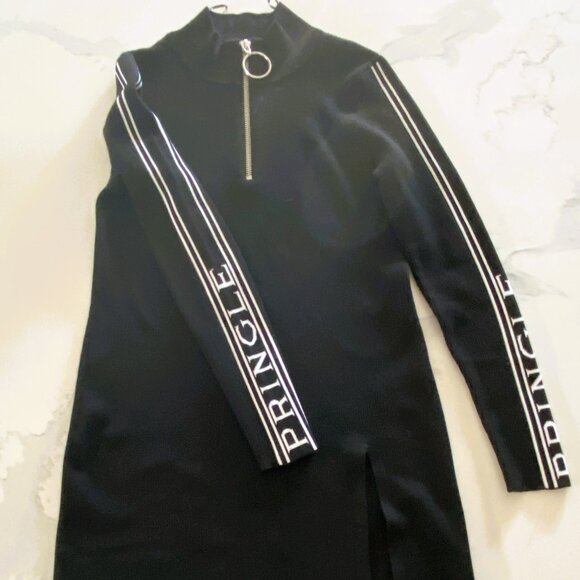 Pringle of Scotland x HM - Ribbed, Maxi, Front Split, Black/White Dress - Size L - Picture 3 of 8